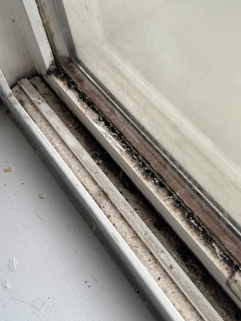 Dirty window track before cleaning